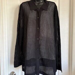 NWT Chico's Pointelle Collared Cardigan in Black